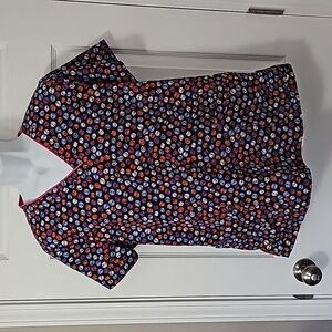 Scrub top ladies large happy scrubs blue pink orange and white